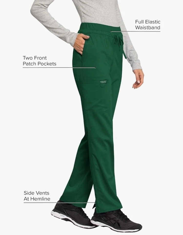 CHEROKEE women's size Large WW105 Mid Rise  Scrubs Tapered Pants Hunter Green - Image 2 of 4