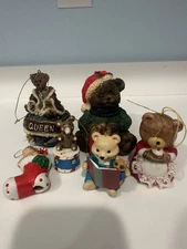 Assorted Christmas Bear Decorations And Ornaments Lot Of 6