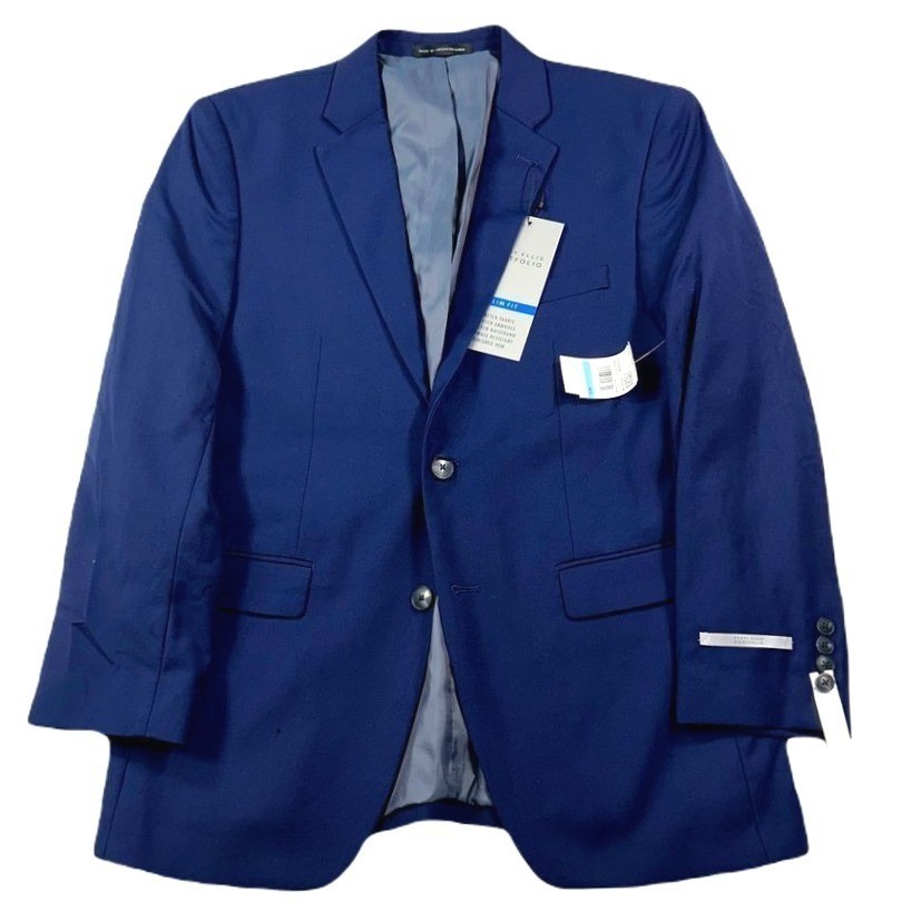 Perry Ellis Slim Fit Blazer Mens 40S 40 Solid Blue Stretch S