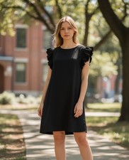 SHEIN Women’s Black Dress Size L Preloved | Ruffle Sleeve A-Line Shift Dress | L