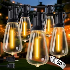 Outdoor String Lights - 50FT LED Patio Lights with 27 Shatterproof Waterproof Bu