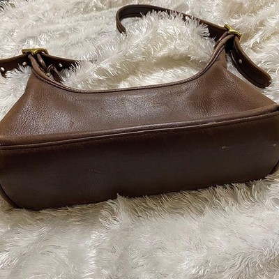 COACH 9059 One-Shoulder Bag Leather Brown Logo Charm Zip Vintage