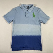 Polo Ralph Lauren Polo Shirt Boys Large 14-16 Blue Big Pony Dip Dye Ombre 90s