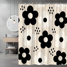 Floral Black and White Shower Curtain for Modern Bathroom Decor
