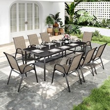 9 Piece Outdoor Dining Set with 8 Stackable Patio Chairs Metal Rectangular Table
