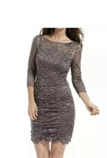 Women Eliza J Royal Collection Gray/Purple Lace BodyCon Dress Ruched Sz4