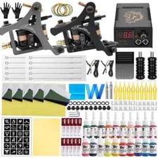 Coils Tattoo Machine Kit Power Supply with Needle Ink Accessories Set for Makeup