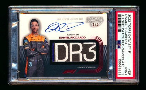 2022 TOPPS DYNASTY F1 DANIEL RICCIARDO "DR3" NAMEPLATE PATCH AUTO #1/2 PSA 9!