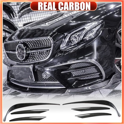 For Benz W213 E400 E43 2017-19 REAL CARBON Front Bumper Splitter Canard Fins - Picture 1 of 15