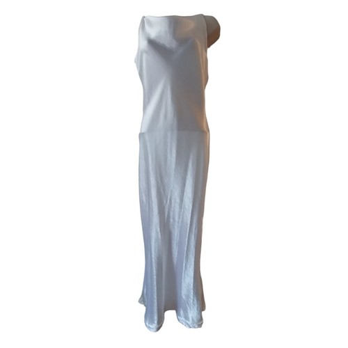 Formal Sz Small Bridal Prom Gown Sheath Spaghetti Strap Satin White Maxi Dress  - Picture 1 of 20