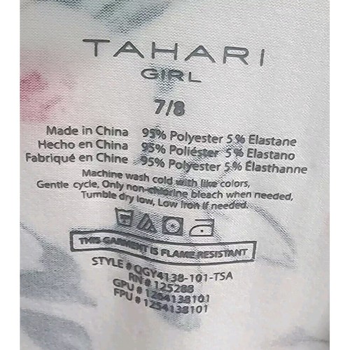 Tahari Girl Floral Pajama Top Button Up Short Sleeve Pink Trim Size 7/8 - Picture 3 of 3