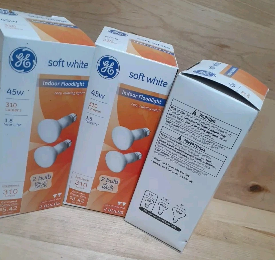 3CT[2PK]:  GE 45watt SOFT WHITE INDOOR FLOODLIGHT Cozy Relaxing 18279 R20 310lum - Image 3 of 3