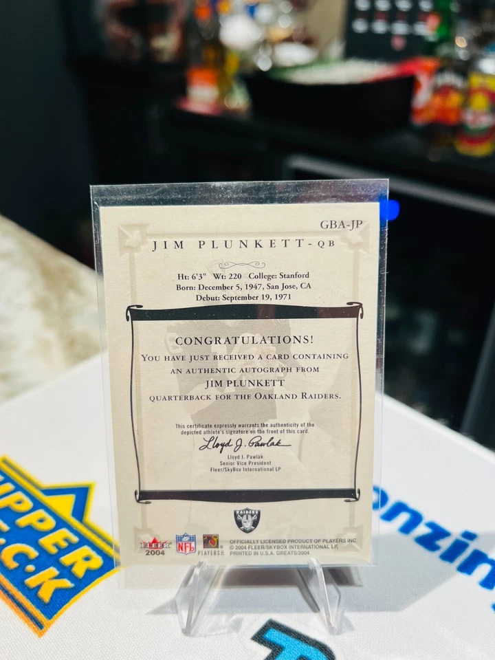 2004 Fleer Greats of the Game Jim Plunkett Gold Border Autograph Raiders - Image 2 of 2