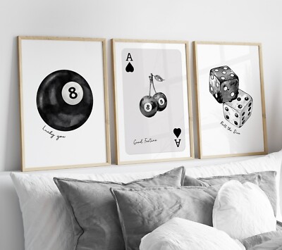 3er Set Lucky 8 Ball Würfel Spielkarte Wandbilder Poster Mode Drucke Bilder