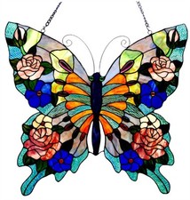 Stained Glass Tiffany Style Window Panel Butterfly 22 x 24 Suncatcher Art Glass