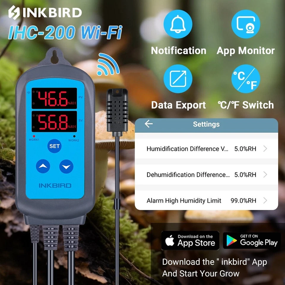 Inkbird Humidity Thermostats WiFi IHC-200 Fan Controller Humidistat Humidifier - Image 3 of 4