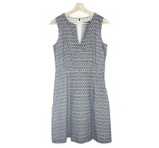 J Crew Fit and Flare Eyelet Dress Pleated Pockets Sleeveless Black White Sz 4