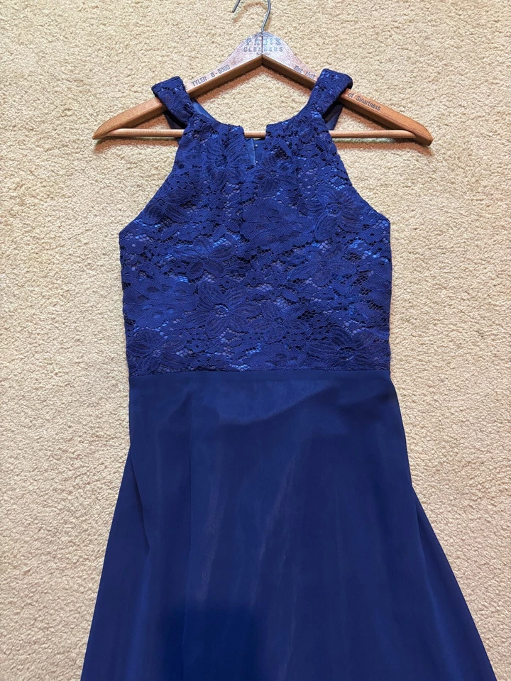 Flower Girl Junior Bridesmaid Dress Open Back Lace Maxi Gown Navy Children L 12 - Image 2 of 4