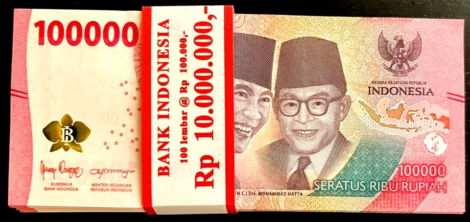 INDONESIA 100000 x 10 Pcs Lot BUNDLE 1 Million RUPIAH UNC IDR Currency BANK NOTE - Image 3 of 4