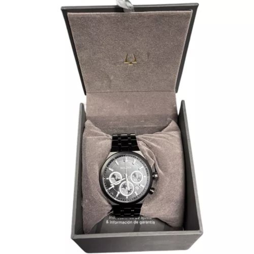 Bulova 98B404 Black Ion-Plated Chronograph Watch 43mm Open box