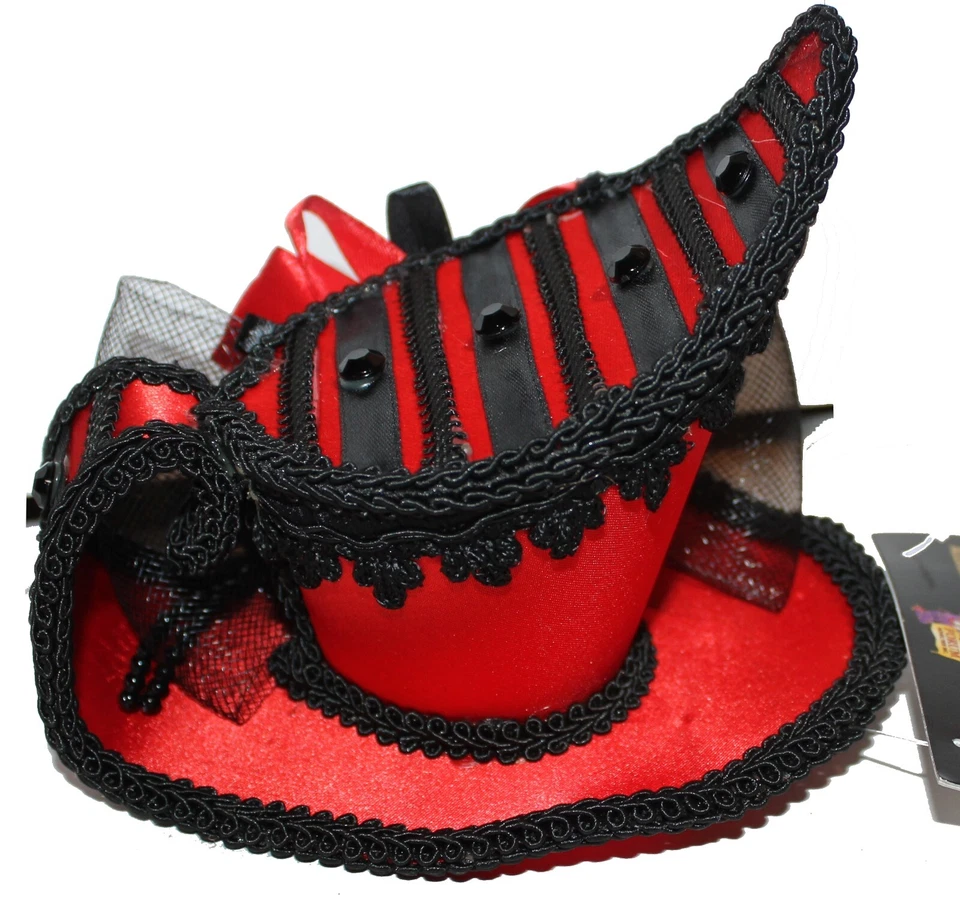 Mini sombrero taza de té rojo y negro de 6" de ancho, 5" de alto, accesorio de disfraz súper lindo Foto 4 de 4