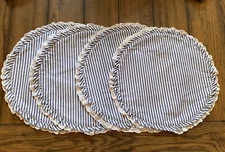 STOREHOUSE Placemats Set Of 4 Blue And White Stripes Lace Eyelet 15" Round