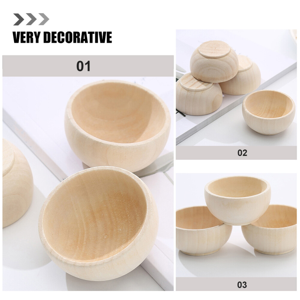 5pcs Wooden Craft Bowls Unfinished Mini DIY Bowls Miniature Blank