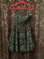 Betsey Johnson Battenburg Lace Dress 6 Black Teal  Blue Tiered Tea Party Vintage