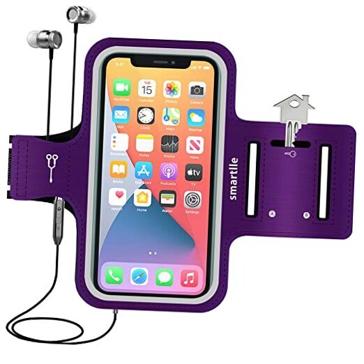 Secure Purple Arm Phone Holder for iPhone 15 14 13 12 Running Armband