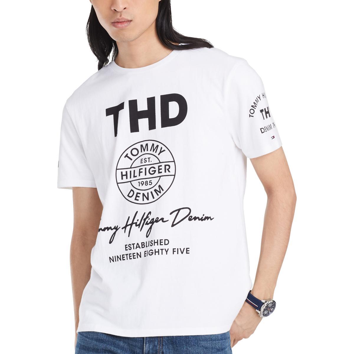 Джинсовая мужская футболка Tommy Hilfiger с круглым вырезом и белым рисунком M BHFO 3499