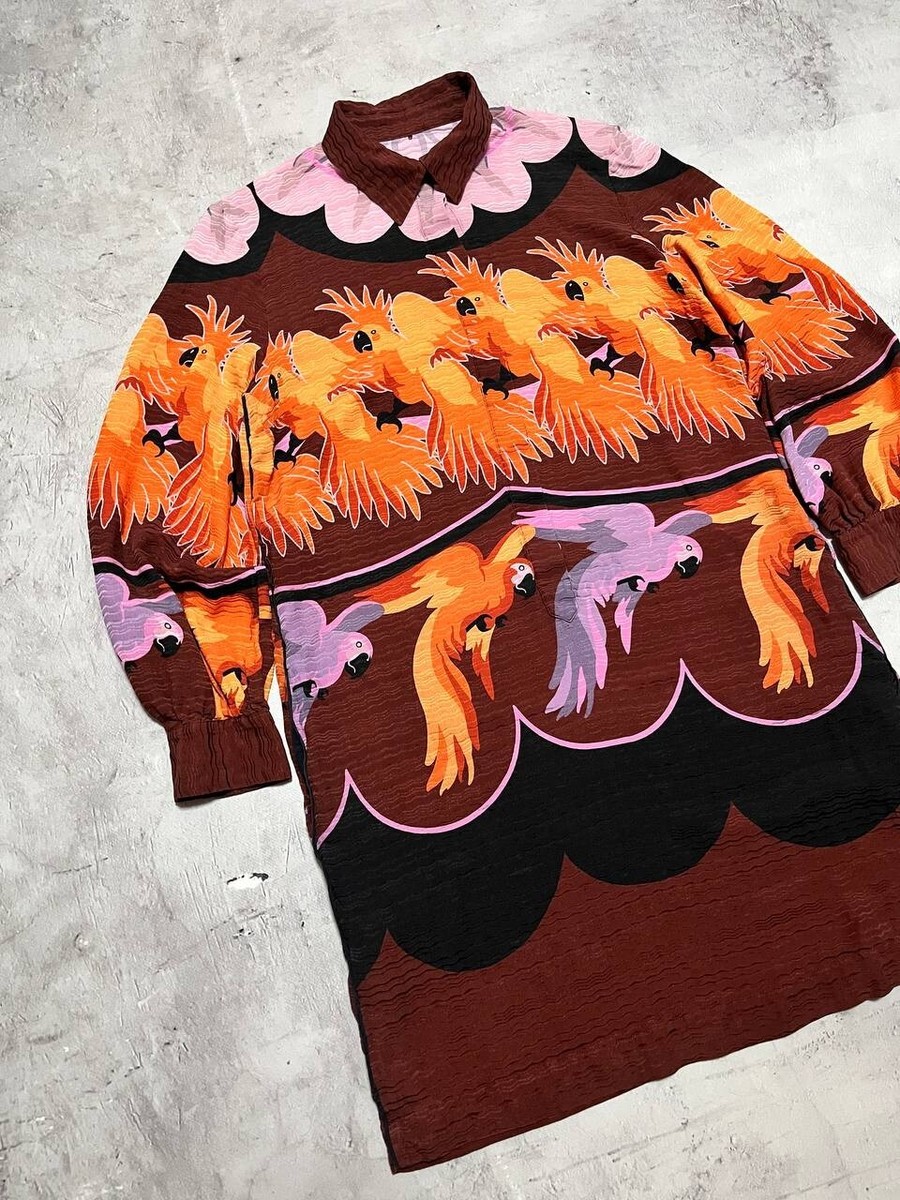 【関税&送料込み】Fendi Animal Print Dress Fendi Parrot Animal Print Shirt Silk Dress Multicolor Size