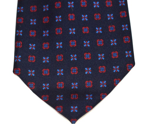 Xlent Paul Stuart 7 Seven Fold Navy w/ Red & Blue Foulard Silk Tie 3.75 x 57 - Picture 2 of 5