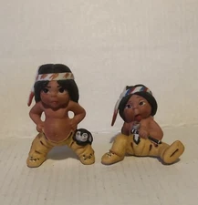 Vintage Native American Children/Boys Figurines 1 w/dog and 1/axe Byron Mold Co