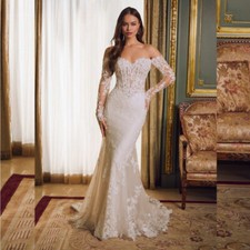 Elegant Mermaid Wedding Dress Off Shoulder Long Sleeve Lace Applique Bridal Gown