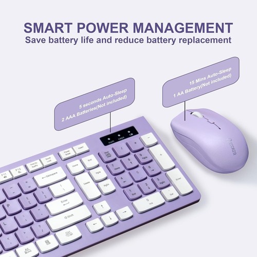 Wireless Full-Sized Keyboard and 3 DPI Mouse Combo 2.4G Purple/White - Picture 3 of 6