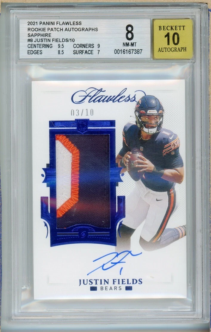 Justin Fields Panini Flawless Rookie Dual Patch Autograph #RDPAJFI Sapphire