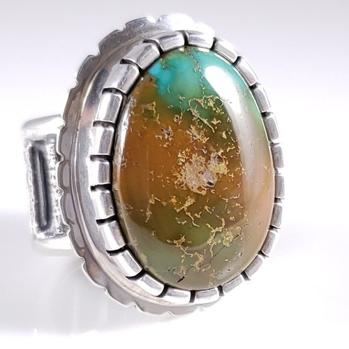 Anillo Bryan Joe Navajo Plata Esterlina Hecho a Mano Banda Ancha Moctezuma Turquesa - Imagen 6 de 8