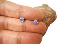 Small  Blue TANZANITE  Sterling  Silver  925  Gemstone  Stud  Earrings - 4 mm