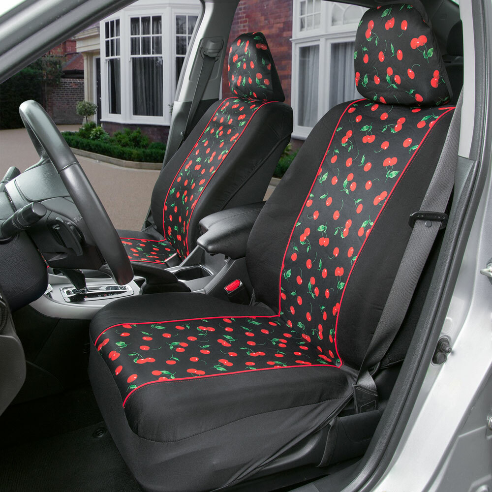 Front Car Seat Covers Cherry Leatherette Sideless Interior Set Sedan Truck SUV