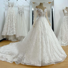 Luxury Floral Lace Wedding Dresses Ball Gown Style Long Sleeve Princess Church