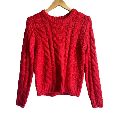New! Francesca's x Mi Ami Red Cable Knit Cropped Pullover Crewneck Sweater Size