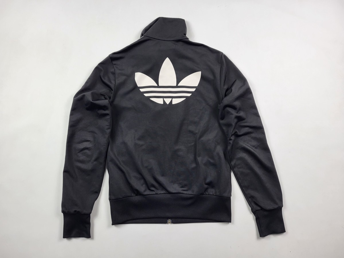 Adidas track zip jacket black white firebird size 38 women