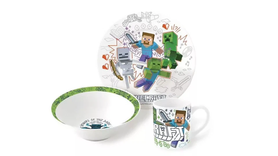 Minecraft Frühstücksset 3 tlg. Geschirr Set Porzellan in Geschenkbox - Bild 4 von 4