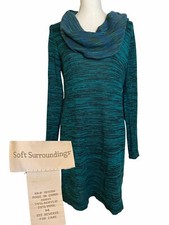 Soft Surroundings M Wool Blend B'Call Cowl Neck Sweater Dress Holiday Christmas