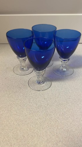 Vintage Cobalt Blue Apéritif Coupe Glasses Hand Blown Twisted Stem Liqueur Cups - Video 1 of 1