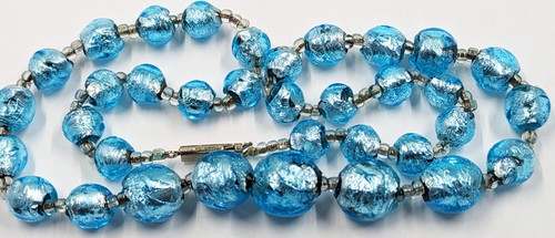 Antique Vintage Hand Made Turquoise Blue Foil Glass Nouveau Victorian Necklace - 第 1/12 張圖片