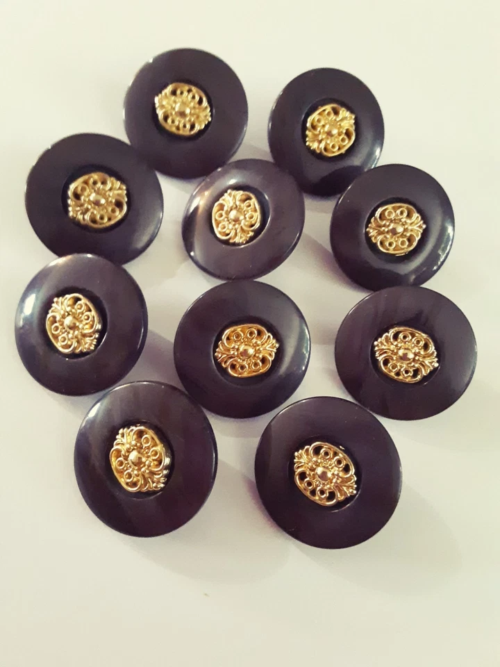 10 Vintage Marbled Gray w/ Gold Metal Center Shank Buttons Flower 15mm - Image 2 of 4