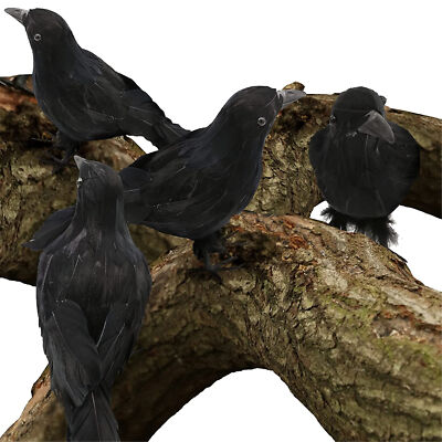Schwarze Krähe Stofftier Feder Vogel Halloween Deko Requisite schwarze Raben realistisch