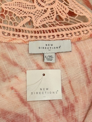 NEW Directions Top Sz L/XL Tie Dye Peachy Pom Pom Open Cardigan Cover Kimono NWT - Picture 4 of 8