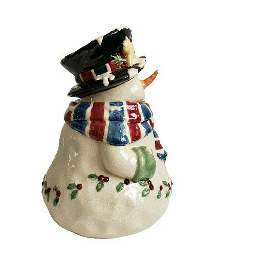 Vintage Winter Snowman Cookie Jar 11.5 in Christmas Holiday - Picture 3 of 12